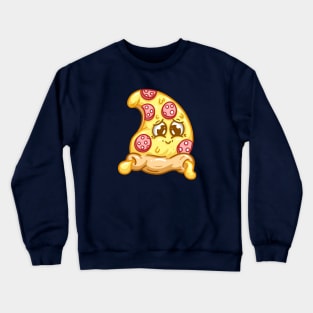 Cute Pizza Character Kawaii Slice Pepperoni Cartoon Illustration Crewneck Sweatshirt